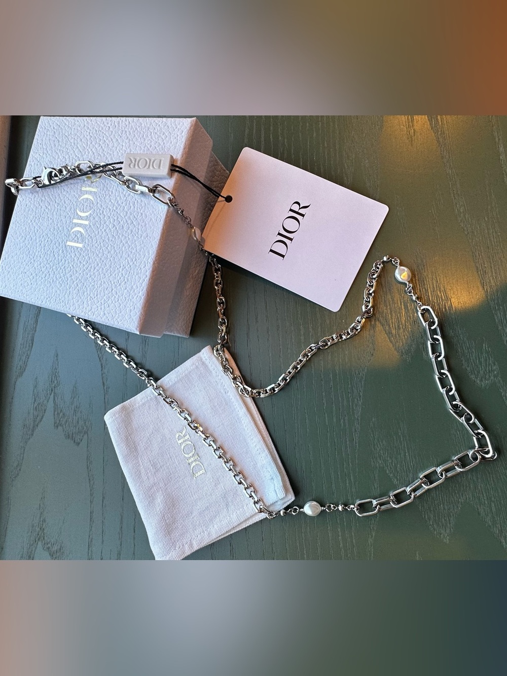 Dior Silver bag strap Chain with Pearl Accent